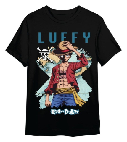 PRECOMENZI - One Piece T-Shirt Monkey D. Luffy Mapa Black Size L