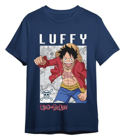 PRECOMENZI - One Piece T-Shirt Monkey D. Luffy Mapa Denim Size XXL