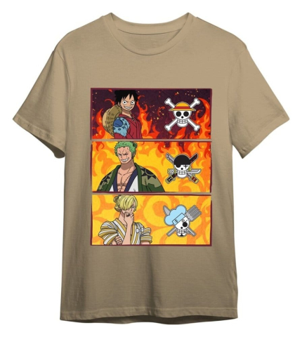 PRECOMENZI - One Piece T-Shirt Monkey D. Luffy & Roronoa Zoro & Sanji Sand Size XXL