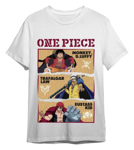 PRECOMENZI - One Piece T-Shirt Luffy/Trafalgar/Eustass White Size XXL