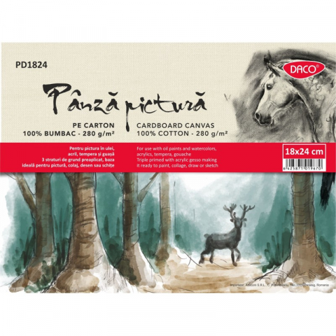 Pictura - Panza pictura DACO 18x24 cm pe carton, 280 g/mp, bumbac 100%