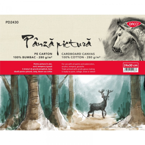 Arta plastica - Panza pictura DACO 24x30 cm pe carton, 280 g/mp, bumbac 100%