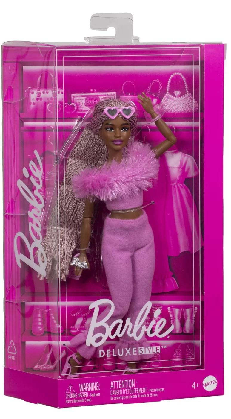 Jocuri si jucarii - Papusa Barbie Deluxe Style cu Salopeta Roz si Par Impletit