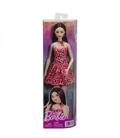 Noutati - Papusa Barbie Fashionistas Bruneta cu Rochie Leopard Roz