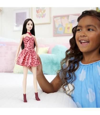 Papusa Barbie Fashionistas Bruneta cu Rochie Leopard Roz [2]