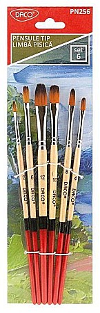 Rechizite, Creativitate, Hobby - Pensula set 6 par sintetic tip limba pisica, DACO