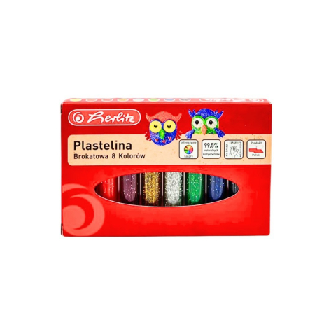 Rechizite, Creativitate, Hobby - Plastilina Herlitz – set 8 culori cu sclipici, 94g, moale si reutilizabila