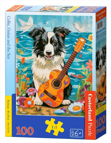Puzzle cu 100 piese - Puzzle 100 piese Collie, Guitar and the Sea 111268 Castorland