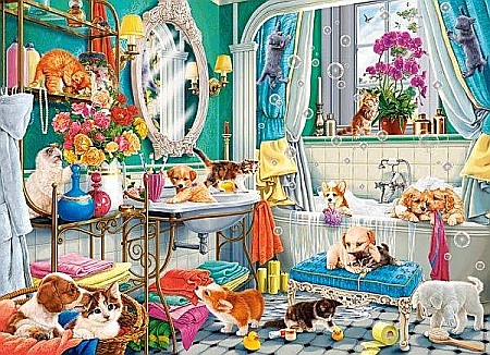 Puzzle 100 piese Crazy pet bath Castorland 111251 [1]