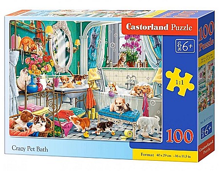 Puzzle cu 100 piese - Puzzle 100 piese Crazy pet bath Castorland 111251