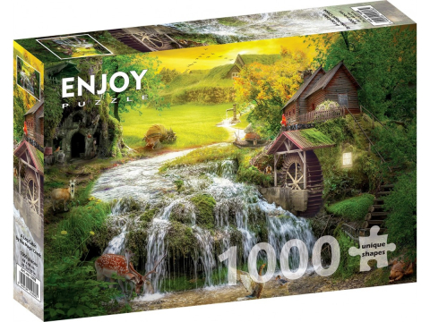 Puzzle 1000 piese - Puzzle 1000 piese Enjoy – A Log Cabin by the Magic Creek
