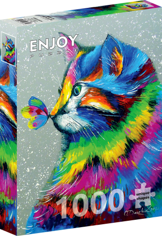 Puzzle 1000 piese - Puzzle 1000 piese Enjoy – Bright Cat and Butterfly