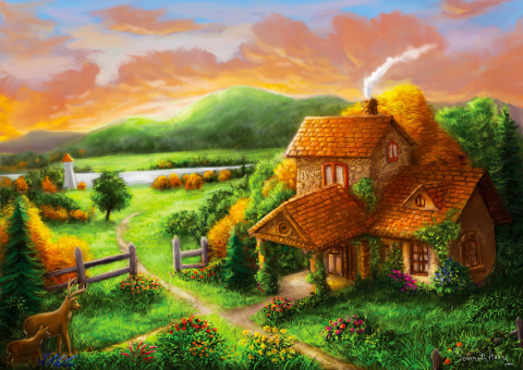 Puzzle 1000 piese Enjoy – Cottage at Dusk [1]