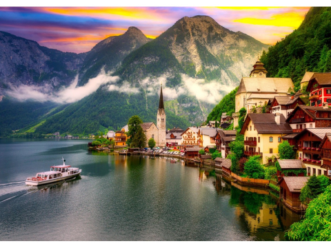 Puzzle 1000 piese Enjoy – Hallstatt Town at Sunset, Austria [1]