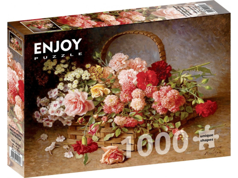 Puzzle 1000 piese - Puzzle 1000 piese Enjoy – Hans Buchner: A Basket of Roses and Carnations