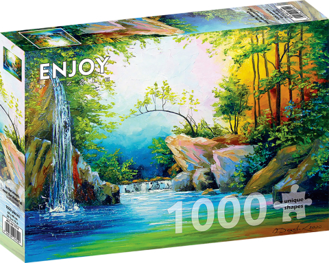 Puzzle 1000 piese - Puzzle 1000 piese Enjoy – In the Woods Near the Waterfall