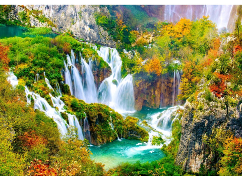 Puzzle 1000 piese Enjoy – Plitvice Waterfalls in Autumn, Croatia [1]