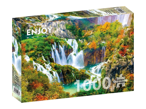Puzzle - Puzzle 1000 piese Enjoy – Plitvice Waterfalls in Autumn, Croatia