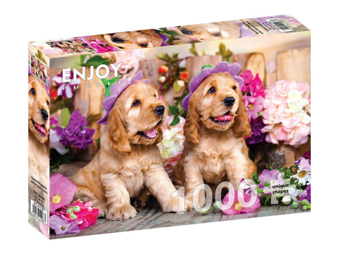 Puzzle - Puzzle 1000 piese Enjoy – Spaniel Puppies with Flower Hats