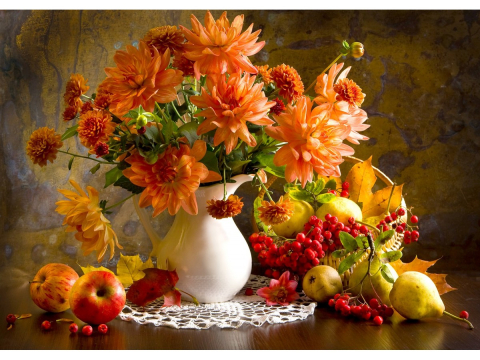 Puzzle 1000 piese Enjoy – Still Life with Orange Dahlias [1]