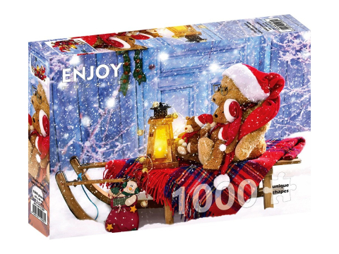 Puzzle - Puzzle 1000 piese Enjoy – Teddy Bears with Santa Hats
