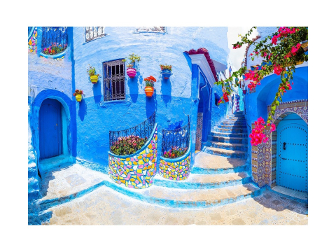 Puzzle 1000 piese Enjoy – Turquoise Street in Chefchaouen, Maroc [1]