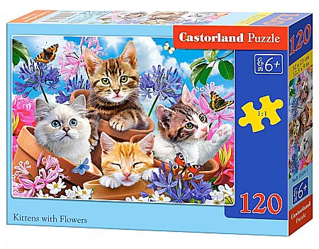 Puzzle - Puzzle 120 piese Kittens with Flowers - Castorland 13524