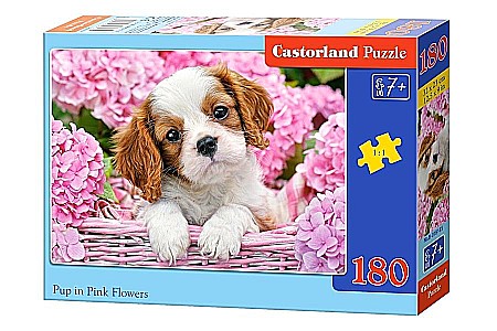 Puzzle 180 piese - Puzzle 180 piese Pup in Pink Flowers 18185