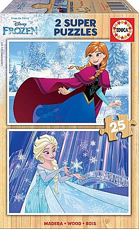 Puzzle 2 in 1 - Puzzle 2 x 25 piese de lemn Frozen Educa 16801