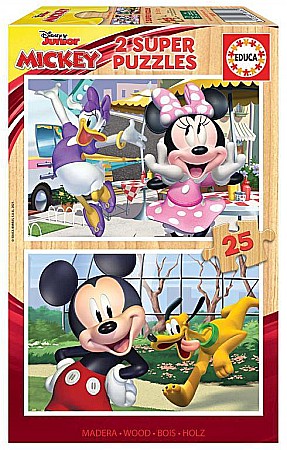 Puzzle 2 in 1 - Puzzle 2 x 25 piese de lemn Mickey & Friends Educa 18876