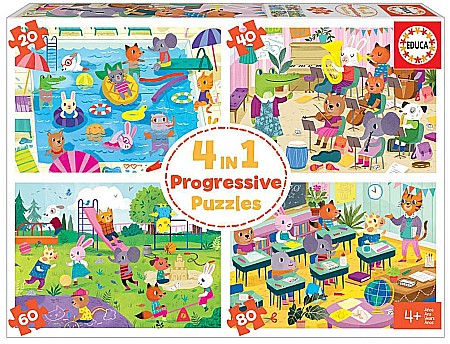 Puzzle - Puzzle 20+40+60+80 piese Day in the School Educa 18904