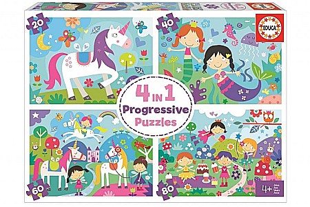 Puzzle 4 in 1 - Puzzle 20+40+60+80 piese Fantasy Village EDUCA 18905