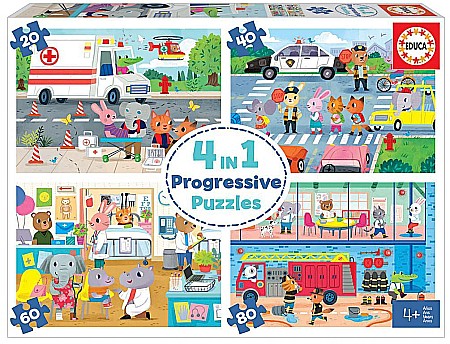 Puzzle 4 in 1 - Puzzle 20-40-60-80 piese Heroes to the Rescue 18903 EDUCA