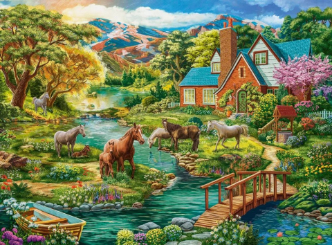 Puzzle 2000 piese Idyllic House with Horses 200931 Castorland [1]