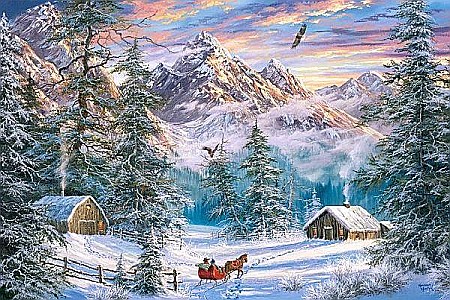 Puzzle 24 piese carte postala - Puzzle 24 piese carte postala Mountain Christmas 900480 Castorland