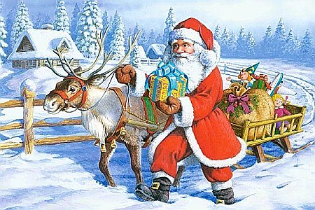 Puzzle 24 piese carte postala - Puzzle 24 piese carte postala Santa and Reindeer 900527 Castorland