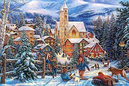 Puzzle 24 piese carte postala - Puzzle 24 piese carte postala Sledding to Town 900435 Castorland