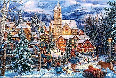 Puzzle 24 piese carte postala Sledding to Town 900435 Castorland [1]