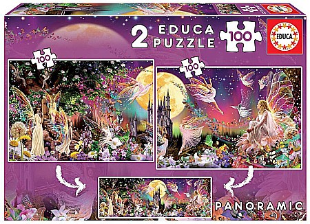 Puzzle 2 in 1 - Puzzle 2x100 piese Fairy Triptych Educa 19291