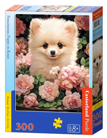 Puzzle 300 piese - Puzzle 300 piese Pomeranian Puppy in Roses 030552 Castorland