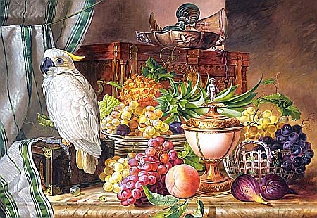 Puzzle - Puzzle 3000 piese Still Life With Fruit and a Cockatoo 300143