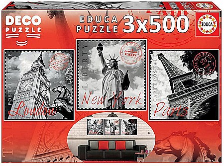 Puzzle - Puzzle 3x500 piese Deco Big Cities 17096