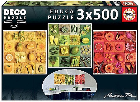 Puzzle 500 piese - Puzzle 3x500 piese Deco Exotic Fruits and Flowers, Andrea Tilk 18454