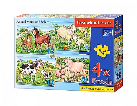 Puzzle 4 in 1 - Puzzle 4 in 1 (8+12+15+20 piese) Animal Moms and Babies 4416