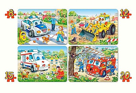 Puzzle 4 in 1 - Puzzle 4 in 1 (8+12+15+20 piese) Funnty Vehicles 4324