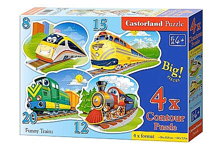 Puzzle 4 in 1 - Puzzle 4 in 1 (8+12+15+20 piese) Funny Trains 43033