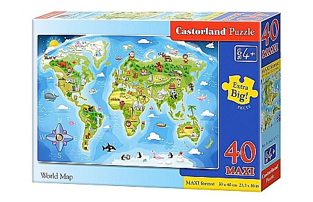 Puzzle 40 piese - Puzzle 40 piese MAXI World Map 40117