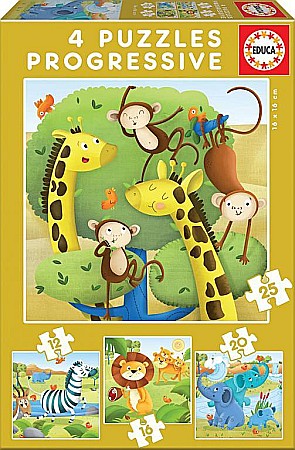 Puzzle - Puzzle 4x 12-25 piese Progressive Wild Animals 17147