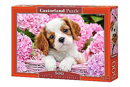 Puzzle 500 piese - Puzzle 500 piese Pup in Pink Flowers 52233