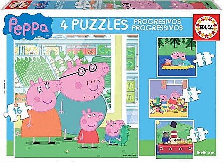 Puzzle 4 in 1 - Puzzle 6-9-12-16 piese Peppa Pig Educa 15918